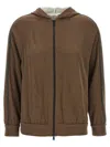 Brunello Cucinelli Brown Sweatshirt With Fixed Hood And Monil Detail On The Sleeve In Cotton Blend W