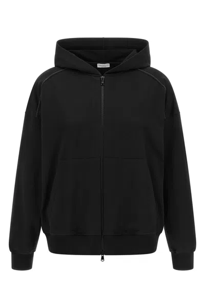 Brunello Cucinelli 'shiny Trims' Hoodie In Black