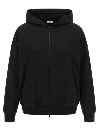 Brunello Cucinelli Lightweight Stretch Cotton Hoodie In Black