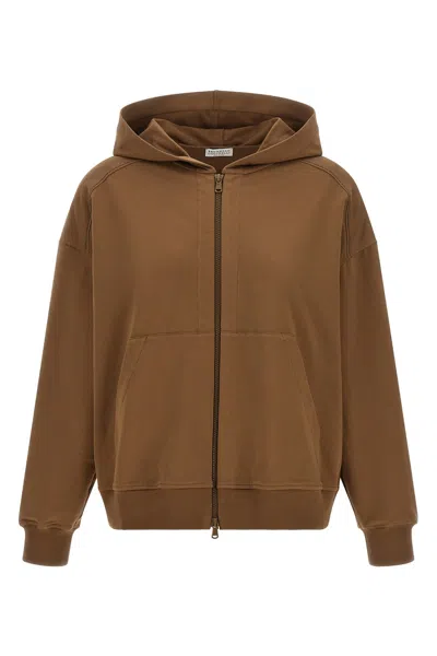 Brunello Cucinelli 'shiny Trims' Hoodie In Brown
