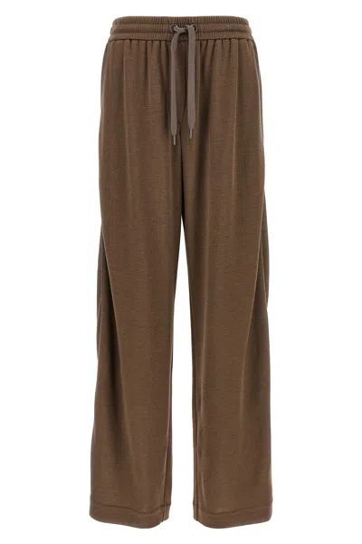 Brunello Cucinelli 'shiny Trims' Joggers In Brown
