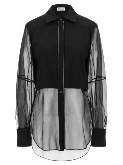 BRUNELLO CUCINELLI SHINY TRIMS SHIRT AND BLOUSE BLACK