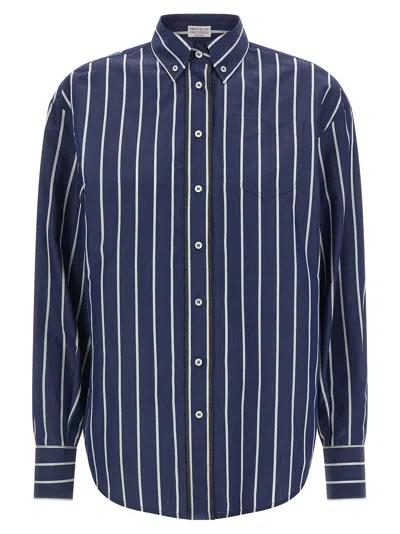 Brunello Cucinelli Shiny Trims Shirt And Blouse Blue In Multi