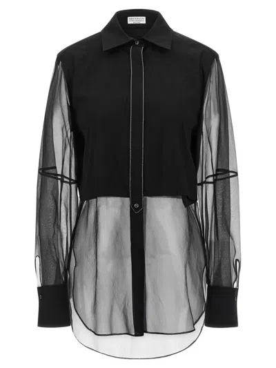 Brunello Cucinelli Shiny Trims Shirt And Blouse Black
