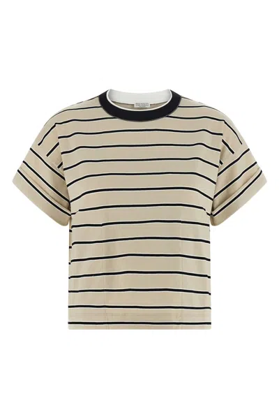 Brunello Cucinelli Striped T Shirt Crew Neck Ribbed Collar In Multi