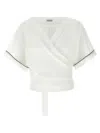 Brunello Cucinelli Monili Embellished Cropped Blouse In White