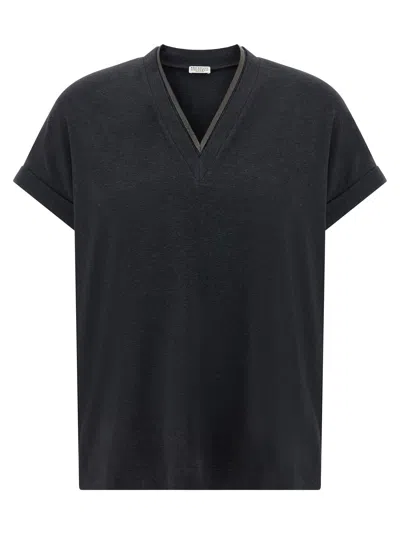 Brunello Cucinelli Monili-trim V-neck T-shirt In Multi