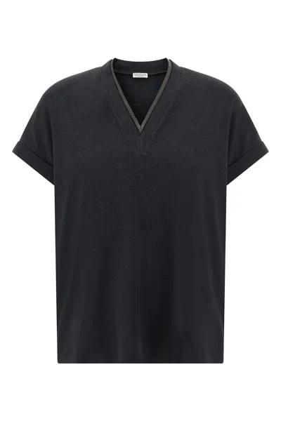 Brunello Cucinelli 'shiny Trims' T-shirt In Black