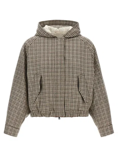 BRUNELLO CUCINELLI SHINY ZIPPER PULL CHECK JACKET