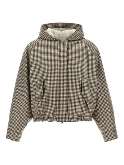 BRUNELLO CUCINELLI SHINY ZIPPER PULL CHECK-PRINT JACKET
