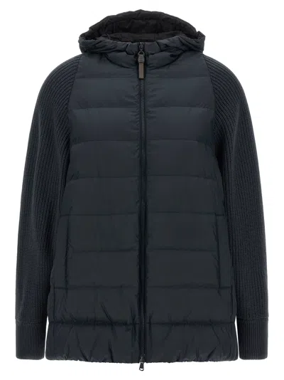 Brunello Cucinelli Shiny Zipped Pull Down Jacket In Blue