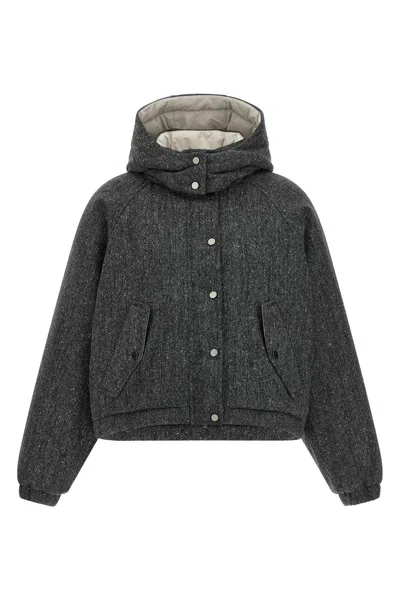 Brunello Cucinelli 'shiny Zipper Pull' Down Jacket In Gray