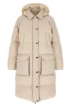 Brunello Cucinelli Shiny Zipper Pull Puffer Jackets Beige In Multi