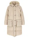 Brunello Cucinelli Shiny Zipper Pull Puffer Jackets Beige In Multi