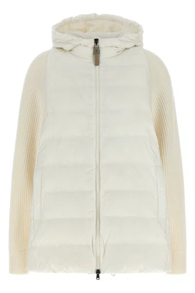 Brunello Cucinelli 'shiny Zipper Pull' Down Jacket In Neutral