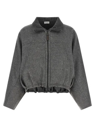 Brunello Cucinelli 'shiny Zipper Pull' Jacket In Black