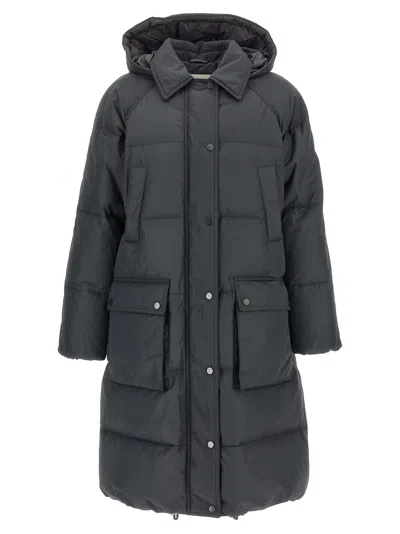 BRUNELLO CUCINELLI SHINY ZIPPER PULL PUFFER JACKETS GRAY