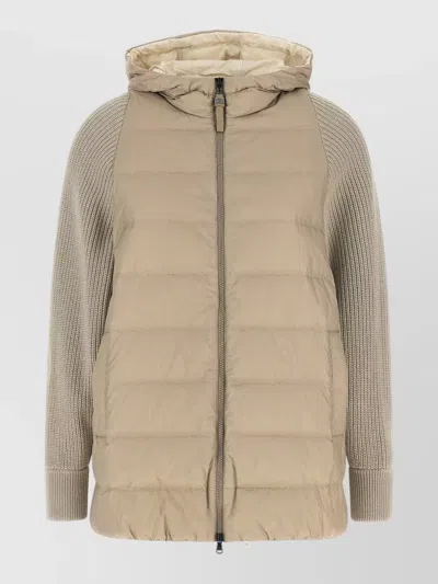 Brunello Cucinelli Shiny Zipper Pull Quilted Down Jacket In Neutral