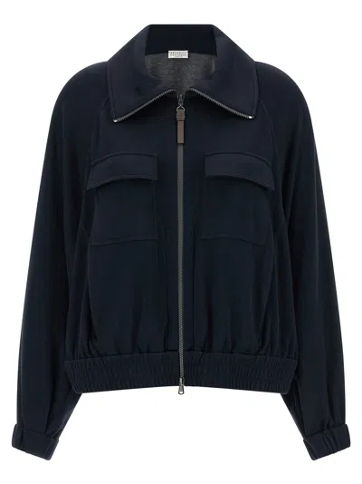 Brunello Cucinelli 'shiny Zipper Pull' Sweatshirt In Blue