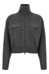 Brunello Cucinelli Shiny Zipper Pull Sweaters And Cardigans Gray