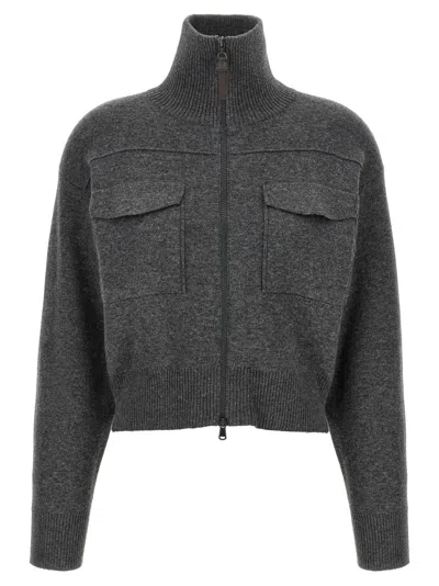 BRUNELLO CUCINELLI BRUNELLO CUCINELLI SHINY ZIPPER PULL' WOOL CARDIGAN
