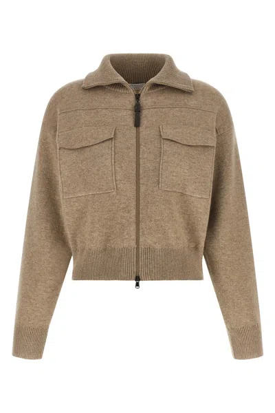 Brunello Cucinelli 'shiny Zipper Pull' Wool Cardigan In Black
