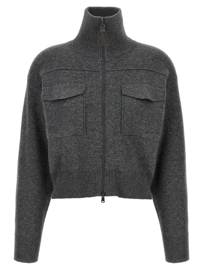 Brunello Cucinelli Wool-blend Cropped Cardigan In Gray