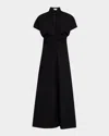 Brunello Cucinelli Shirred-waist Cap-sleeve Cotton Poplin Maxi Shirtdress With Monili Trim In C101 Black