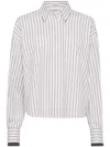 Brunello Cucinelli Long-sleeve Shirt With Vertical Stripes And Contrasting Cuffs