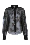 Brunello Cucinelli Sequin Embellished Sheer Fabric Collared Top