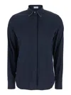 Brunello Cucinelli Blue Shirt With Pointed Collar And Monil Detail On The Collar