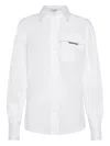 Brunello Cucinelli Button-front Poplin Shirt With Monili Pocket In White