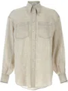 Brunello Cucinelli Beige Shirt With Chest Pockets And Monile Decorations In Linen Woman In Neutral