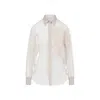 Brunello Cucinelli Sheer Fabric Embroidered Shirt With Pointed Collar In Beige