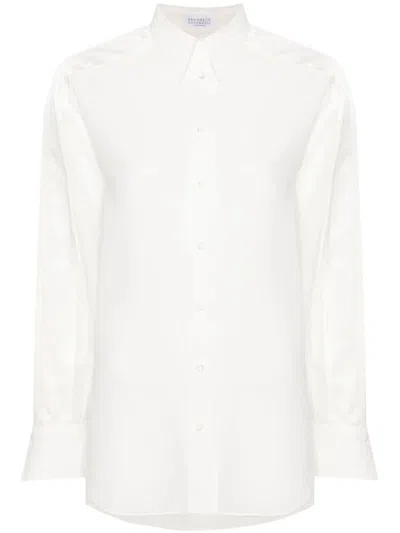 Brunello Cucinelli Twill Cotton Shirt In Beis