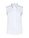 Brunello Cucinelli Cotton Poplin Button-front Shirt With Monili Collar In Bianco