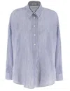 Brunello Cucinelli Classic Striped Long-sleeved Shirt With Polished Details In Bianco/azzurro