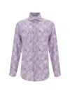 Brunello Cucinelli Linen Shirt Paisley Pattern In Bianco/denim