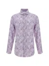 Brunello Cucinelli Linen Shirt Paisley Pattern In Bianco/denim