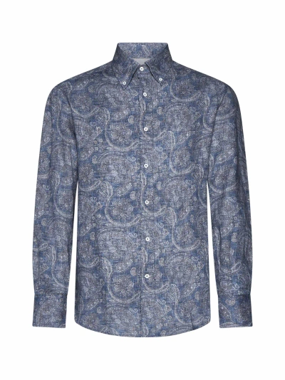 Brunello Cucinelli Basic Fit Linen Shirt In Blue