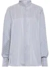 Brunello Cucinelli Camicia A Righe In Seta Azzurra In Blue