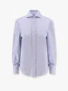Brunello Cucinelli Classic Cotton Shirt With Monili Detail In Blue