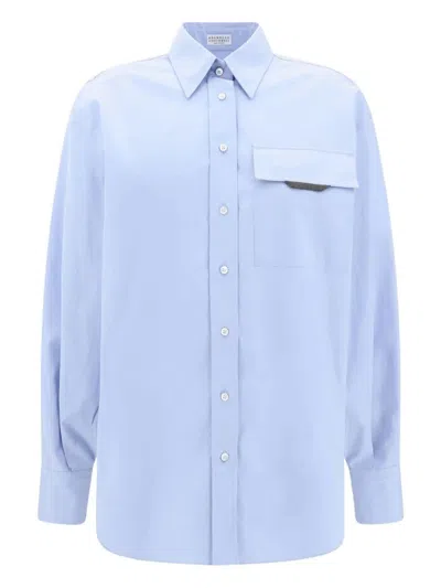 BRUNELLO CUCINELLI SHINY DETAIL COTTON SHIRT WITH POCKET