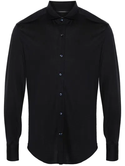 Brunello Cucinelli Spread-collar Jersey Shirt In Blue