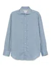 Brunello Cucinelli Herringbone Shirt In Blue