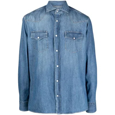 Brunello Cucinelli Easy Fit Shirt In Light Cotton Denim In Blue
