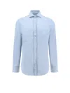 Brunello Cucinelli Denim Shirt With Long Sleeves And Curved Hem In Blue
