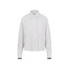 Brunello Cucinelli Long-sleeve Shirt With Vertical Stripes And Contrasting Cuffs In Brown