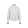 Brunello Cucinelli Long-sleeve Shirt With Vertical Stripes And Contrasting Cuffs In Brown