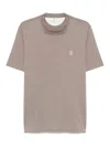 Brunello Cucinelli Men Crew Neck T-shirt With Printed Logo In Brown